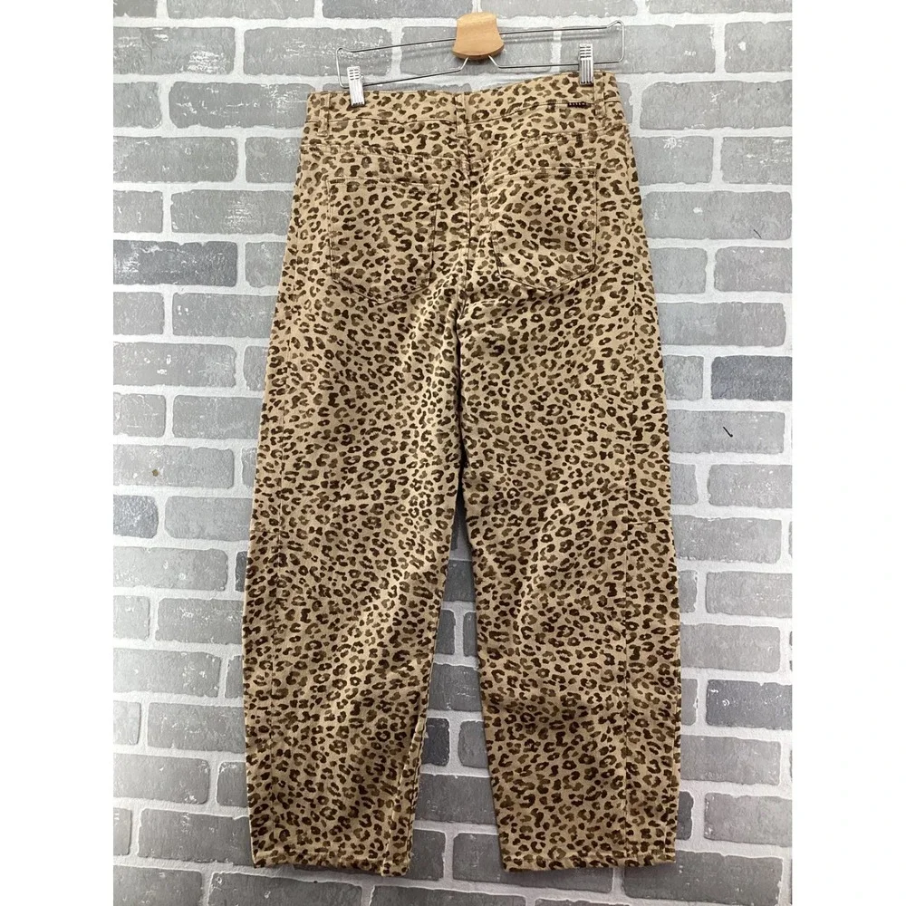 Risen Slouchy Cropped Leopard Barrel Jeans Size 9/29 Tan Brown PGC21146